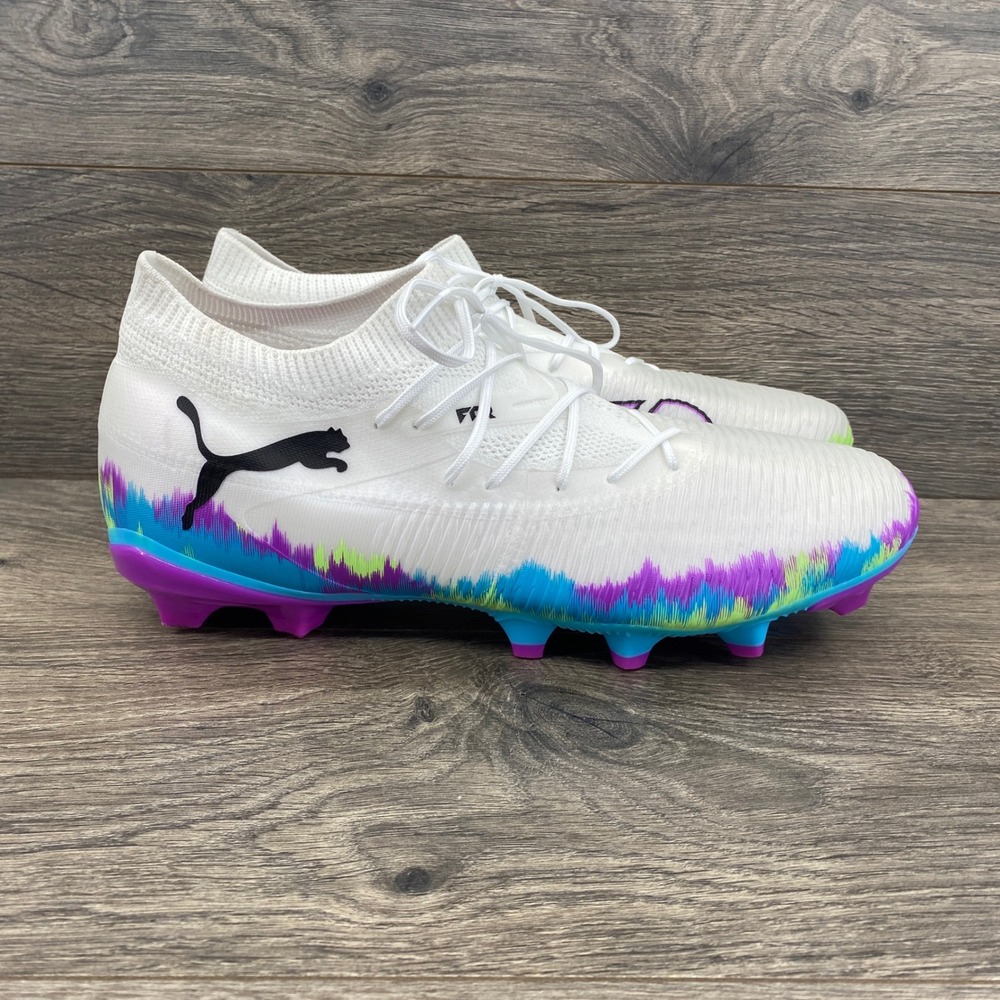 Puma Future Soccer Cleats Women 11.5 White Purple Blue Green 108770-01 Graphic
